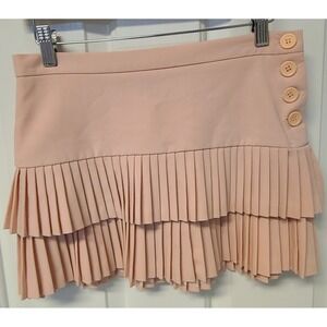 Y2k Era BCBG Maxazria Women's Pink Pleated Ruffled Layered Mini Skirt Size 0
